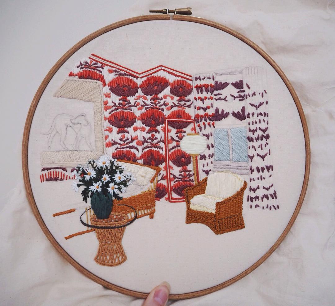 Used Threads Embroidery - Interior in progress 1
