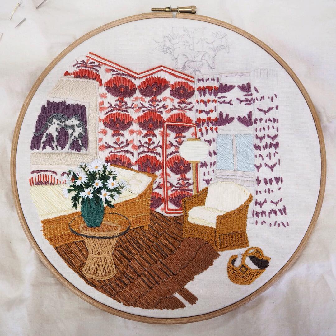 Used Threads Embroidery - Interior in progress 2