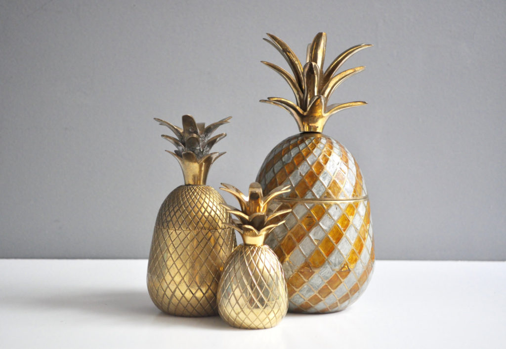 En laiton bicolore Vintage ananas contenant ou un porte-bougie