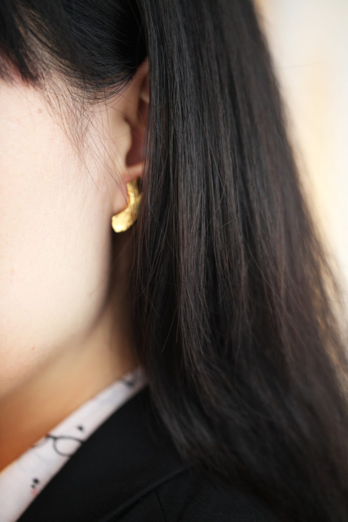 Carmans River, boucles d'oreilles en porcelaine de Limoges et or