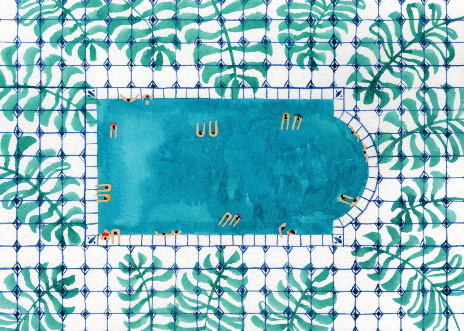 Impression d’art de peinture aquarelle originale - « Tropical Pool »