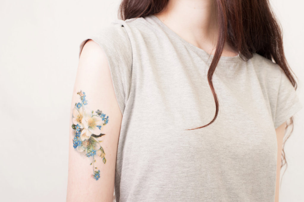 vintage floral blue and white forget-me-not temporary tattoo- large size