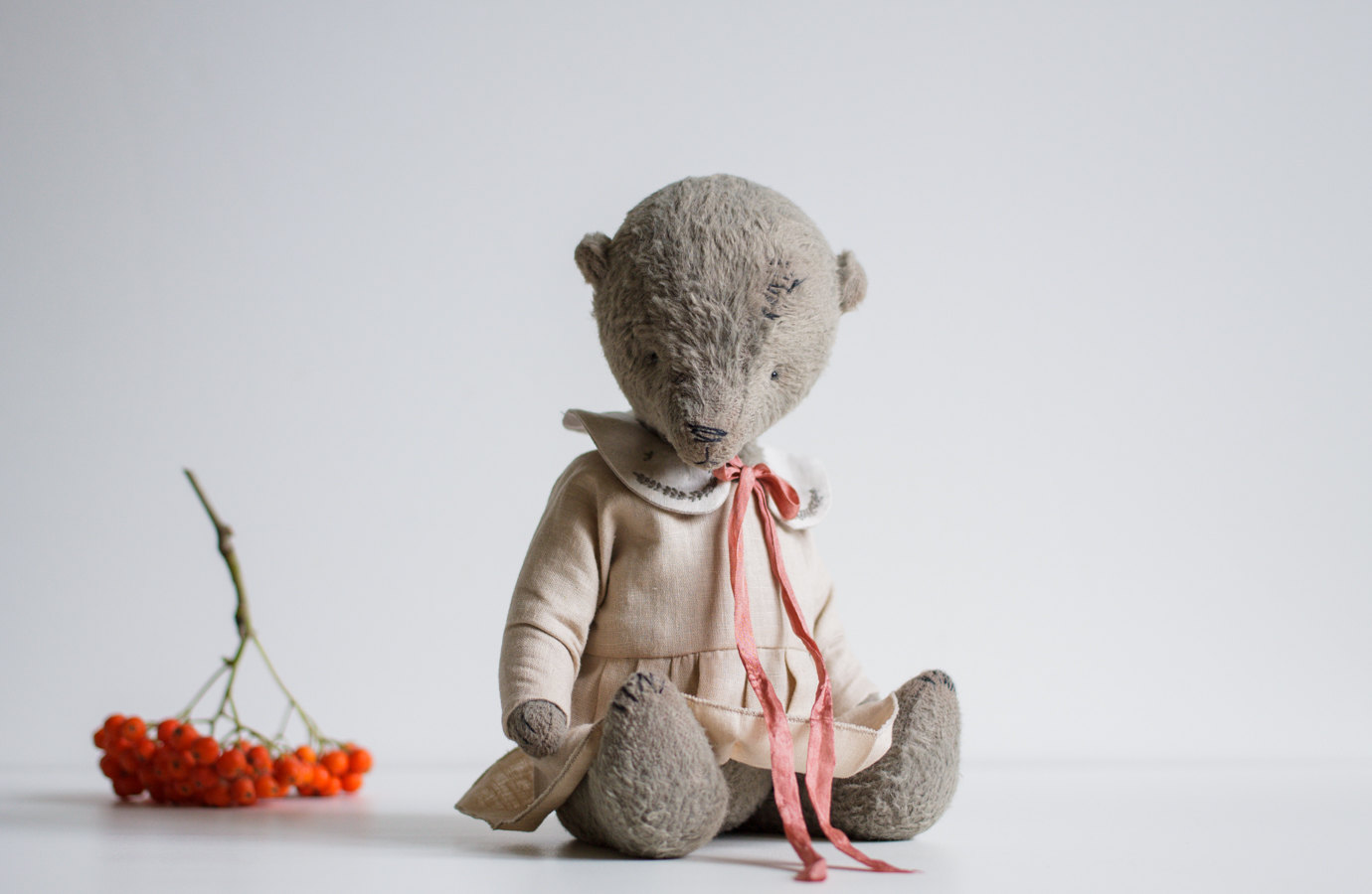 VENTE 30 % de RÉDUCTION cadeau pour son ours en peluche en robe en coton brodé Colar 9 pouces peluche Animal en peluche à la main livraison gratuite