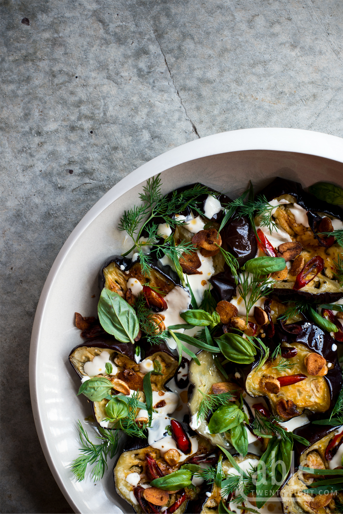 aubergine &amp; herb salad with garlic yoghurt dressing | table twen