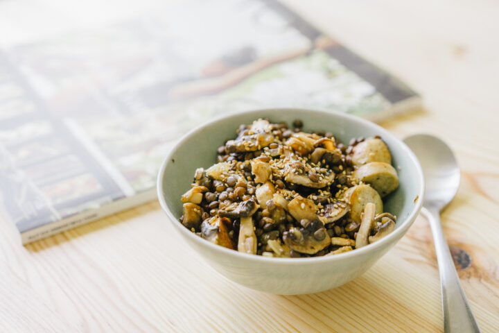 Salade chaude de lentilles au tofu et champignons - Moulinex Multicook & Grains