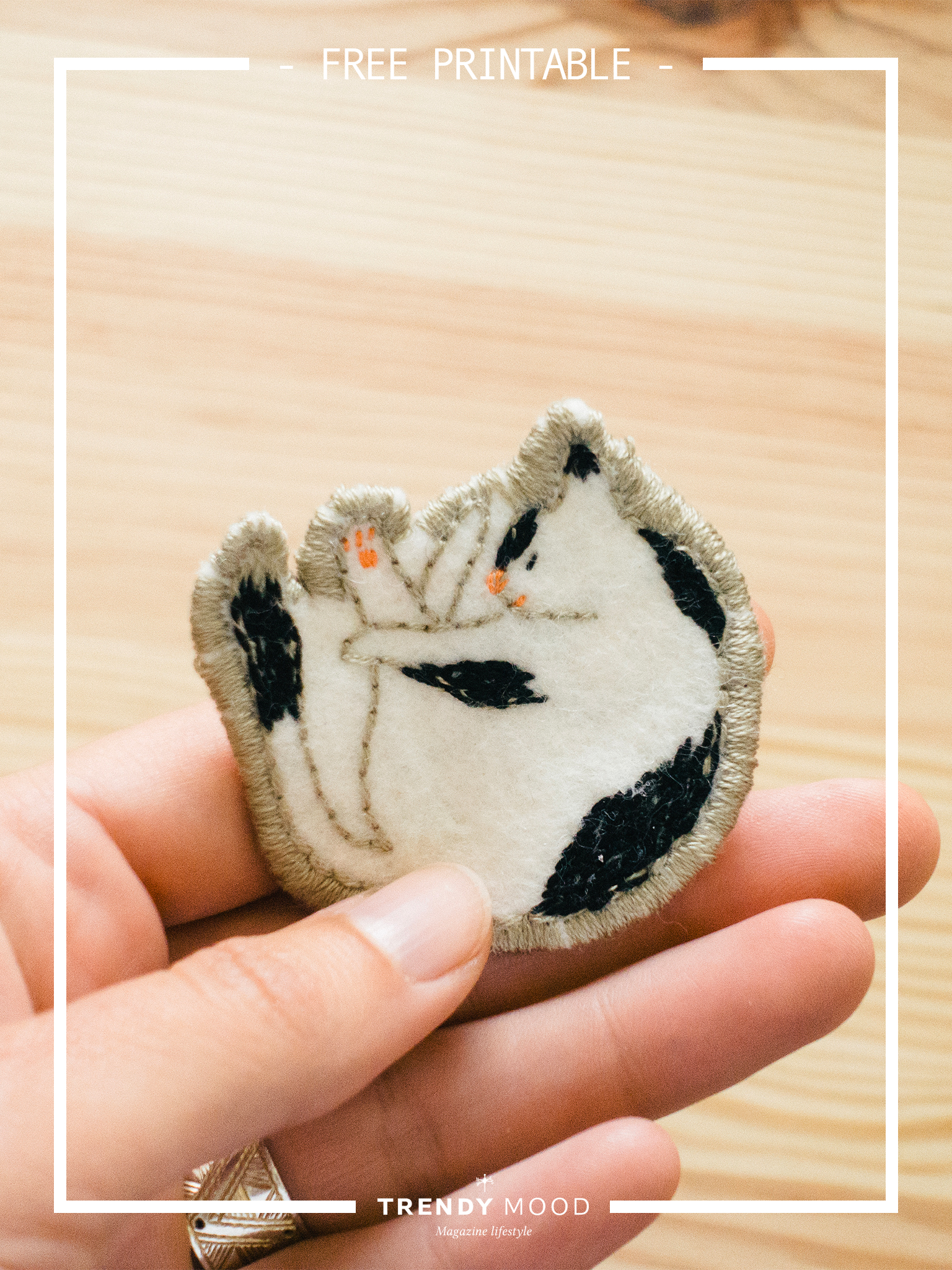 Broderie chat endormi - Free Printable