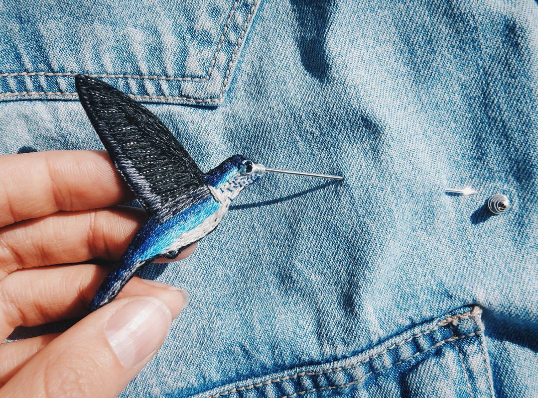 Oiseau brodé - Broche - Lera Petunia