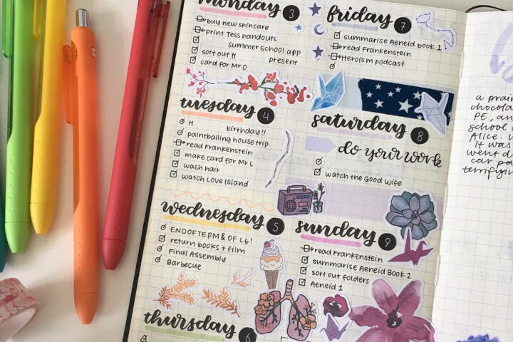 Extrait d'un bullet journal - Planifier sa semaine de travail