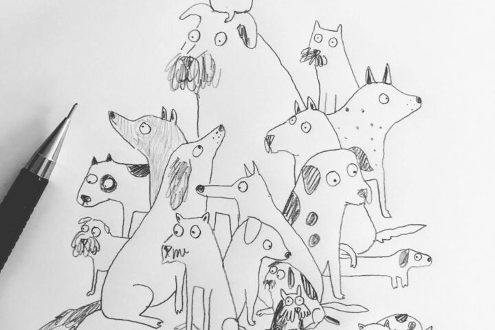 Lorna Scobie - Illustration Chiens au crayon de papier